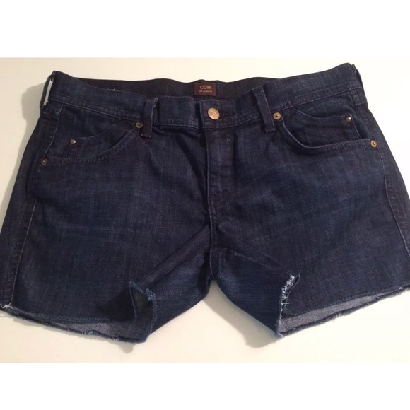 CITIZENS OF HUMANITY Cut Off Denim Jean Shorts Dark Blue Wash Mid Rise - Picture 2 of 6